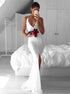 Mermaid Spaghetti Straps White Lace Prom Dress with Split LBQ0174